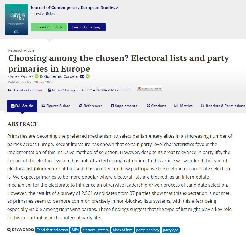 chalsito's tweet photo. 🖖I am very lucky to share with you again some of our (@G_Cordero_) new research, this time in the @JournalCES. 

✌️This article focusses on the relationship between the type of lists and inclusiveness in candidate selection in 6 countries. 

👉 Link: https://t.co/2j874JrKKi https://t.co/Ud5dIE0gjP