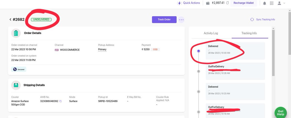 Harshiee's tweet photo. @ShiprocketCare @ShiprocketIndia @saahilbigfoot Your own dashboard tracking info shows "Delivered" at 10:40am on 28th March which matches with the time the customer made the payment as well. And yet since 3 days the parcel status has not been updated and it shows "UNDELIVERED" https://t.co/Amyp1u0SVa