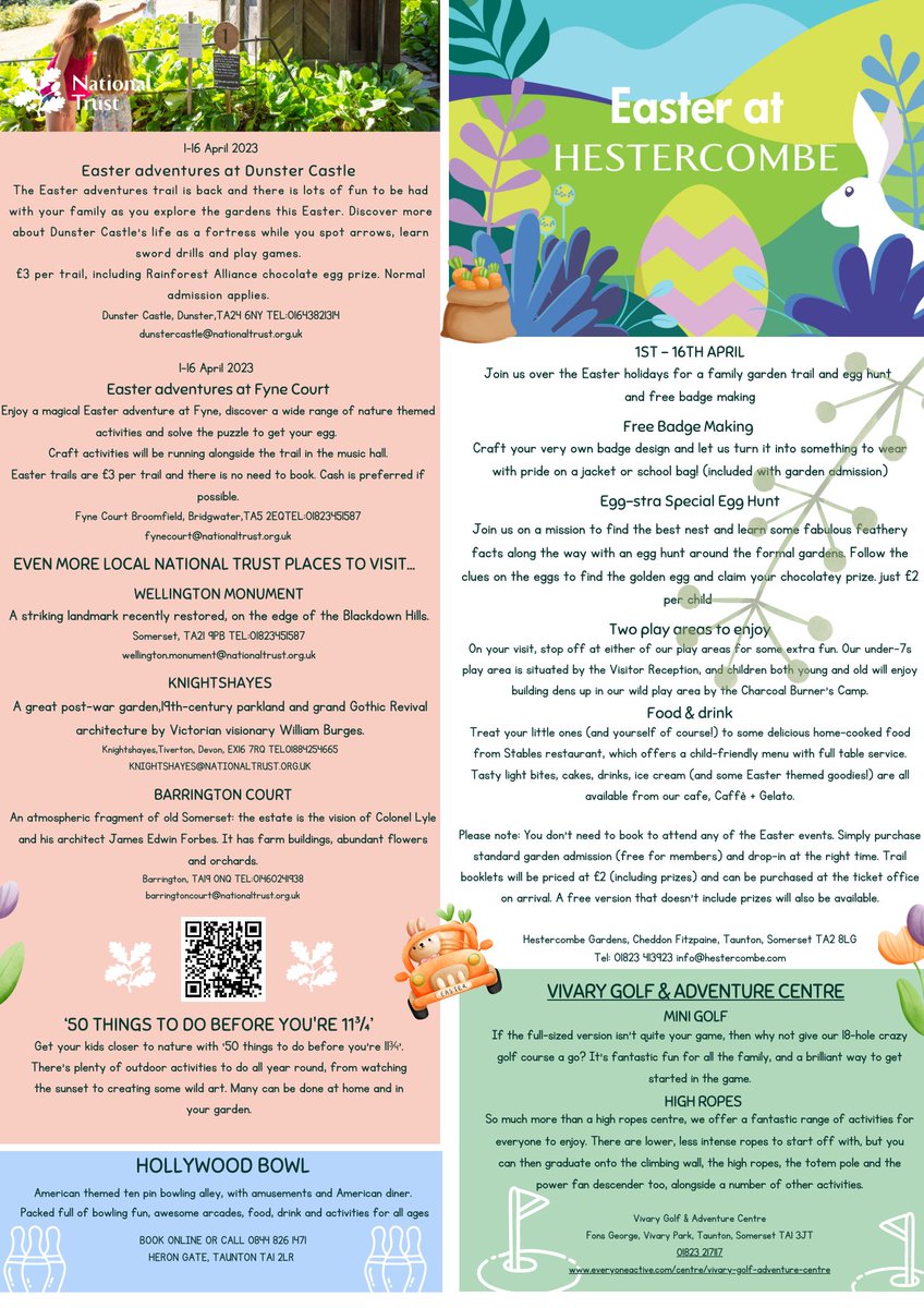 ☀️🌸🐰🌷🐣🌸☀️ Find out what's happening in #Taunton during the Easter Holidays! Pop into the Taunton Visitor Centre for your FREE copy or Download a copy from our website... More info... visitsomerset.co.uk/taunton/news/2…