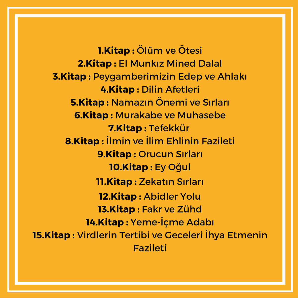 📚 Kitap Çekilişi:
5 Takipçimize İmam Gazzalinin 15 kitabını HEDİYE ediyoruz!

👉 Kampanyaya Katılmak İçin:
1️⃣ <a href="/imam_gazzali1/">İmam Gazzâlî</a> hesabını takip etmek. 
2️⃣ Gönderiyi RT yapmak.

🟨 Not: Arkadaşlarınızı etiketliyerek hayra vesile olabilirsiniz.