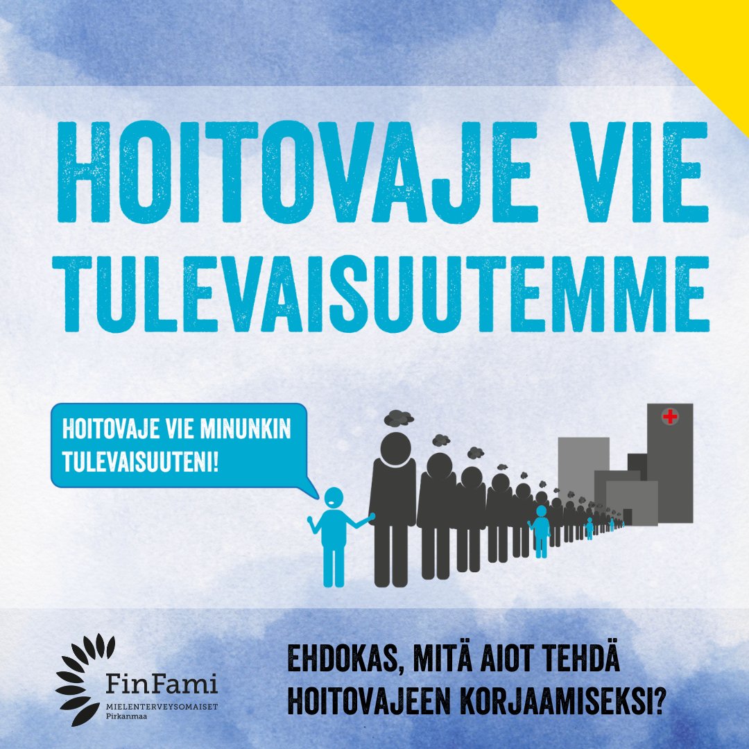 Mielenterveyspalvelut ovat kriisissä Pirkanmaalla. Perheet kannattelevat jonossa olevia sairastuneita. Tämä jättää jälkensä perheisiin, myös lapsiin.

Ehdokas, mitä #hoitovaje'en korjaamiseksi voi tehdä?

Kannanottomme: finfamipirkanmaa.fi/ajankohtaista/…

#vaalit #vastuuväärilläharteilla