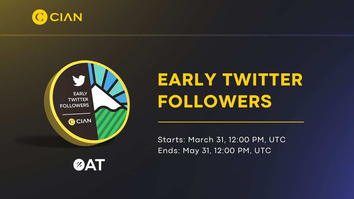 Are you ready to embark on an adventure with the CIAN Early Twitter Follower campaign? 

We are launching a one-of-a-kind opportunity for early adopters to become a part of our exclusive community of followers on Twitter. 

Join here: galxe.com/CIAN/campaign/…