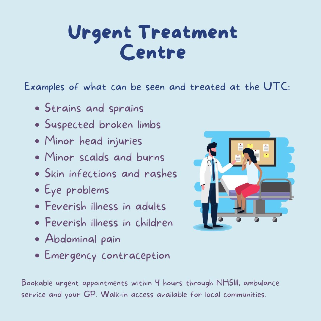 HIOWH_NHSFT's tweet photo. Urgent Treatment Centres are an alternative to emergency departments for both children &amp; adults. Petersfield UTC is open every day, all year round, from 8am to 8pm. Staff can treat urgent, on-the-day common issues. Find out more here⏩ https://t.co/ffJ4jzhj1T #SupportingYou https://t.co/m5fqqwEz8L