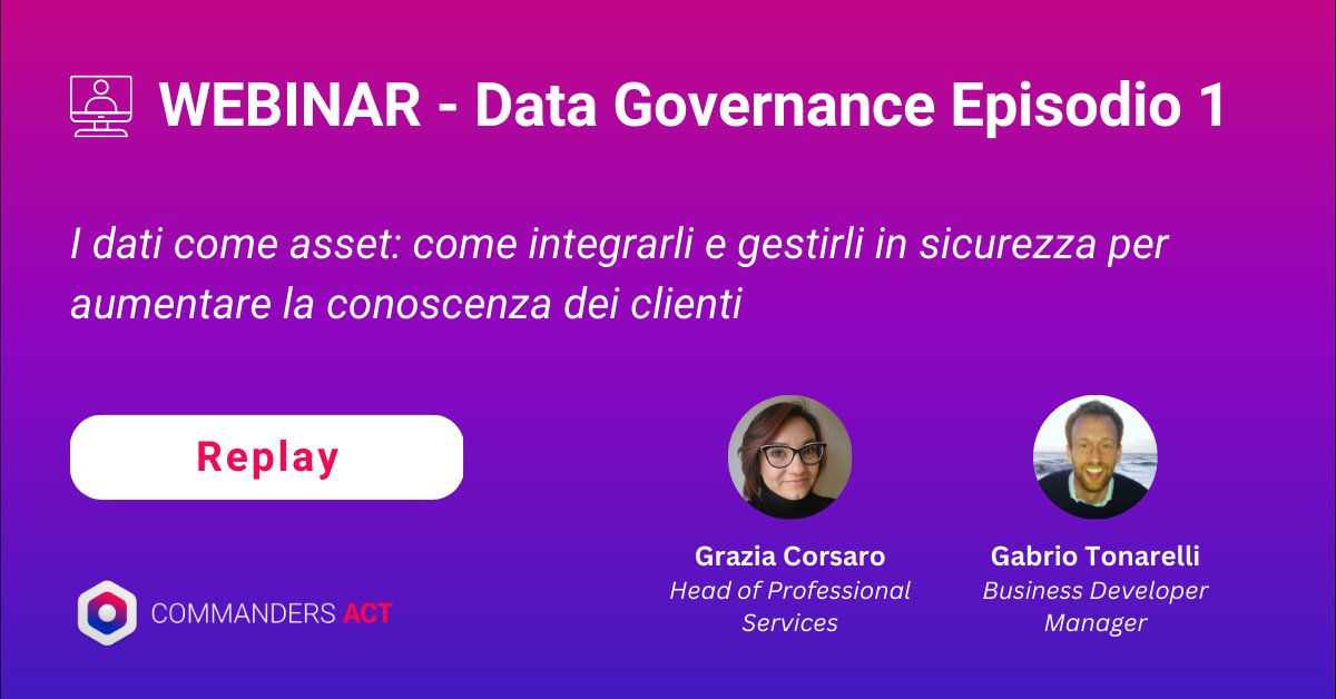 #Webinar L'importanza di una strategia di #DataGovernance non è più in discussione ✅

In questo primo episodio della nostra serie abbiamo parlato di come integrare/sicurare i vostri asset di #dati con una #CustomerDataPlatform.

⬇️ bit.ly/3lGi8CP

#CDP #datamanagement