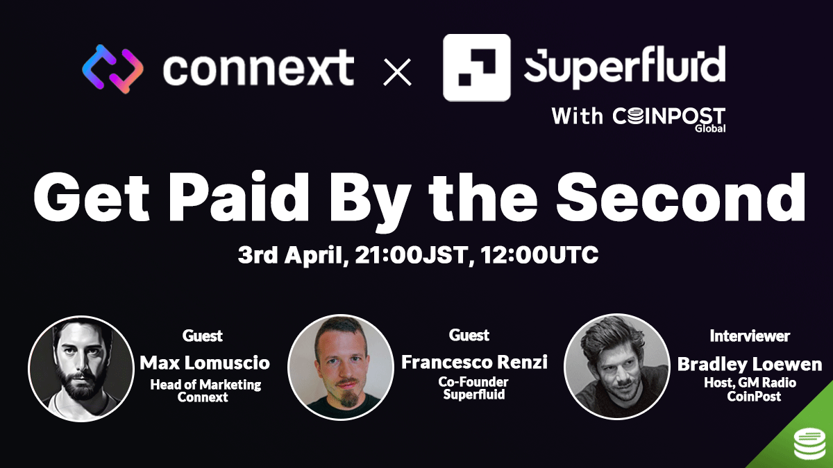 cwwwm3's tweet photo. 📣Next week's first #GMRadio will feature @Superfluid_HQ and @ConnextNetwork talking about streaming payments!

👥Our guests will be @FrancescoRenziA and @maxlomu 

🎙️Tune in to hear how they're trying to improve salaries, subscriptions, vesting and more!
https://t.co/x0cC1q6qPj https://t.co/UEeAOks4Zt