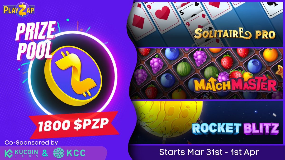 Play your favorite games on PlayZap and stand a chance to win $KCS &amp; $PZP 🚀

The prize pool is an amazing $1800 PZP, and the best part is that entry is completely free! 🤩

Don't miss out on this opportunity to win big 🌈