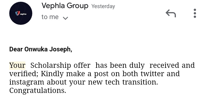 Chijoeclassico's tweet photo. Dream it, believe it and watch it happen!!! 
20th March I had the dream, 29th March it became a reality. Special thanks to @DevTobs @VephlaUni for making my dream a reality 🥺🙏❤️ 

Congratulations to me🕺

#Mytechjourney https://t.co/BMJrwQZPlX