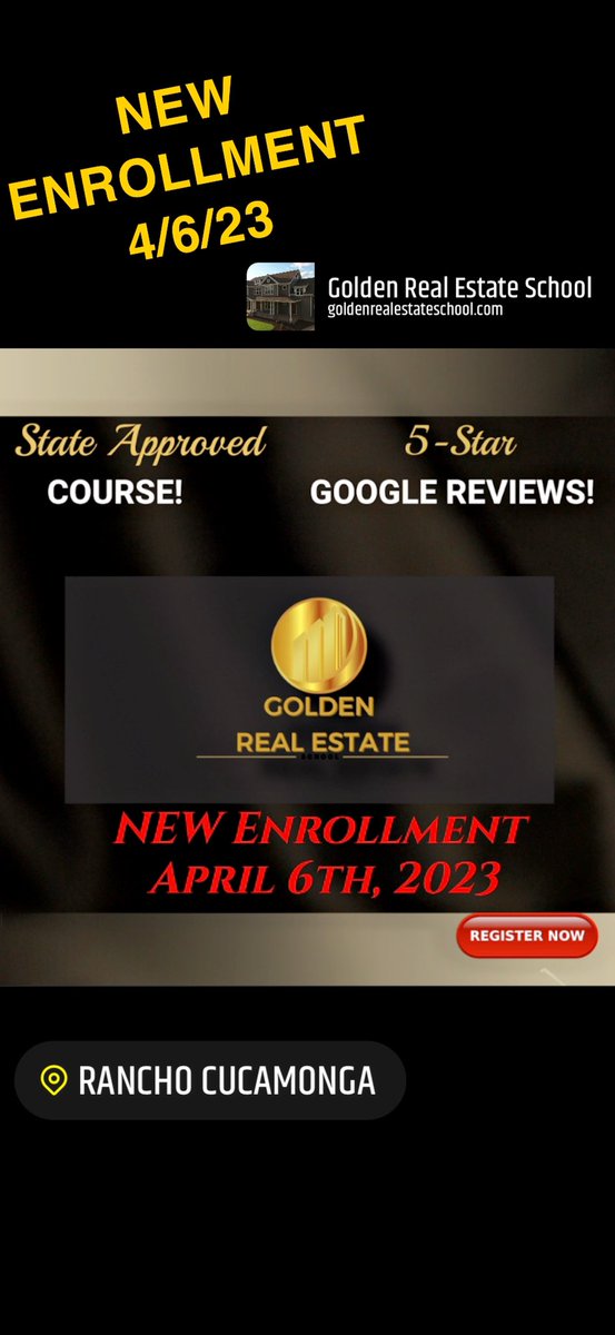 GoldenRESchool's tweet photo. NEW ENROLLMENT!!

Contact us for more details 
👇👇👇👇👇👇👇
909-434-2816
#RealEstateCourse
#LiveClass
#RealEstateTraining
#Realtor https://t.co/4vKiy8DRz6