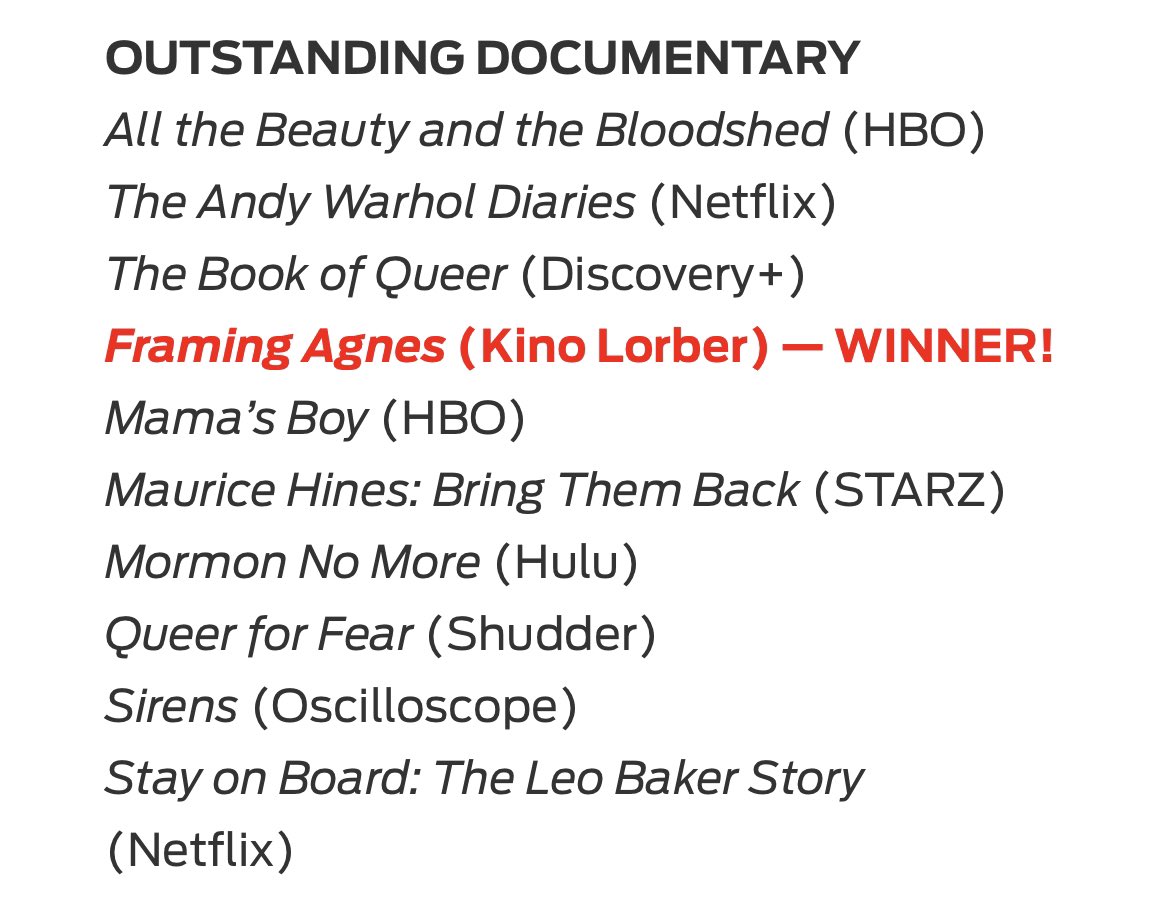 morganmpage's tweet photo. Our film Framing Agnes won the GLAAD award tonight! https://t.co/x99bZs1G1Z