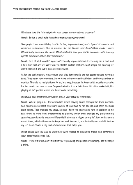 osoarchive's tweet photo. An interview with Soul Coughing drummer Yuval Gabay, featured in 'The Drummer’s Guide to Loop Based Music' - an educational handbook designed to introduce traditional drummers to playing "techno styles".

I'd say he's a great fit for the subject! Pity they misspelled his name :/ https://t.co/GYo7QlmKsy