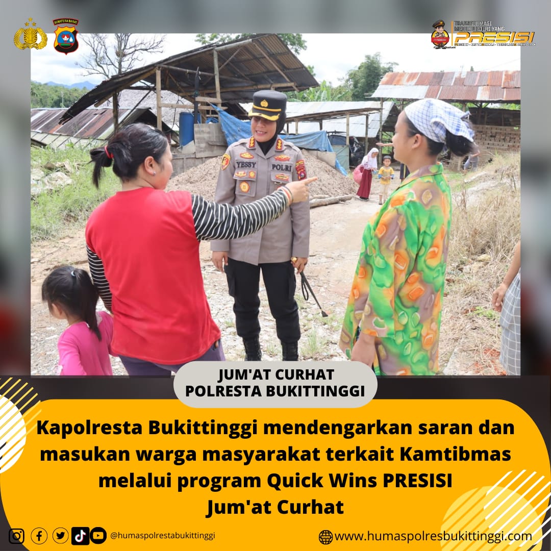 NofirwanA's tweet photo. Melalui program Quick Wins PRESISI Jum'at Curhat, Kapolresta Bukittinggi KOMBES POL Yessi Kurniati S.I.K., M.M dengarkan kritik, saran dan masukan warga masyarakat terkait Kamtibmas

#polrestabukittinggi #jumatcurhat #poldasumbar #divisihumaspolri #quickwinspresisi #restabkt https://t.co/19F7tjhJr3