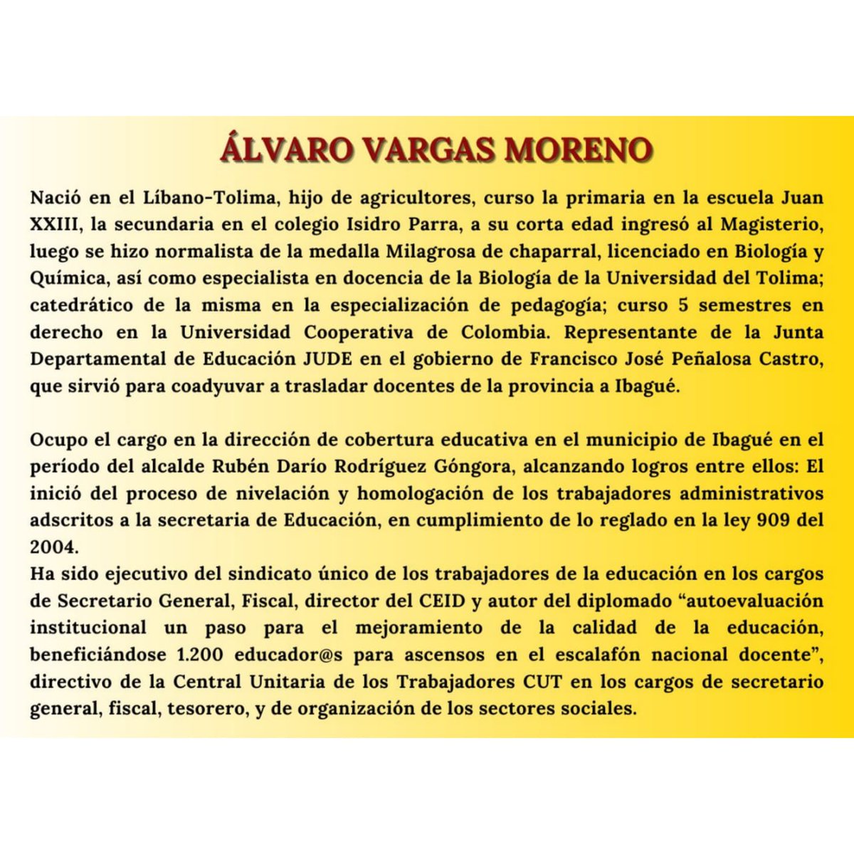 FUERZAMAG23's tweet photo. Presentamos el perfil social y sindical de ÁLVARO VARGAS MORENO, CANDIDATO SUTET-SIMATOL, (2023-2027)👏 https://t.co/j5lAF9bSfF
