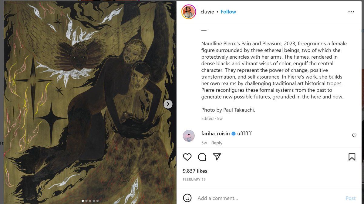 Georgia22006's tweet photo. This artwork by @cluvie_ is very intriguing to me since she describes the work as showing positive transformation, yet everything is depicted in rather dark colors. This caught my eye, causing me to reflect more deeply on the painting #ARTH287ArtonInsta
https://t.co/xJxWfxIkFa https://t.co/DhFrh1egYy