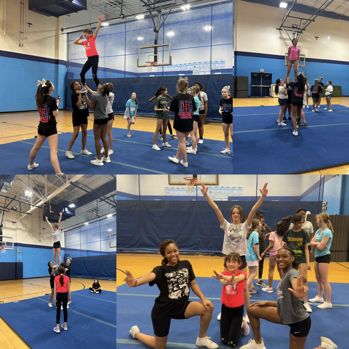EastBballCheer's tweet photo. What a fun 3 days of Lancer Cheerleading!! We loved having our junior Lancers with us the last couple days learning sidelines, a timeout cheer, a dance and working on jumps, tumbling, and stunting! 
We are very excited for the future of East cheerleading! 📣📣📣 https://t.co/6mf3tx42Xu
