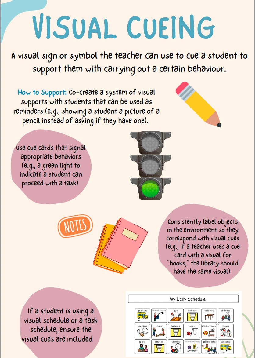 AddedResearch's tweet photo. Visual cueing is an accommodation you can use to signal certain behaviours for students with diverse needs including Down Syndrome. For example, a picture of a green light can let students know to proceed with work. See our list of resources in the #EdGuide. https://t.co/KCwcQbvD0t