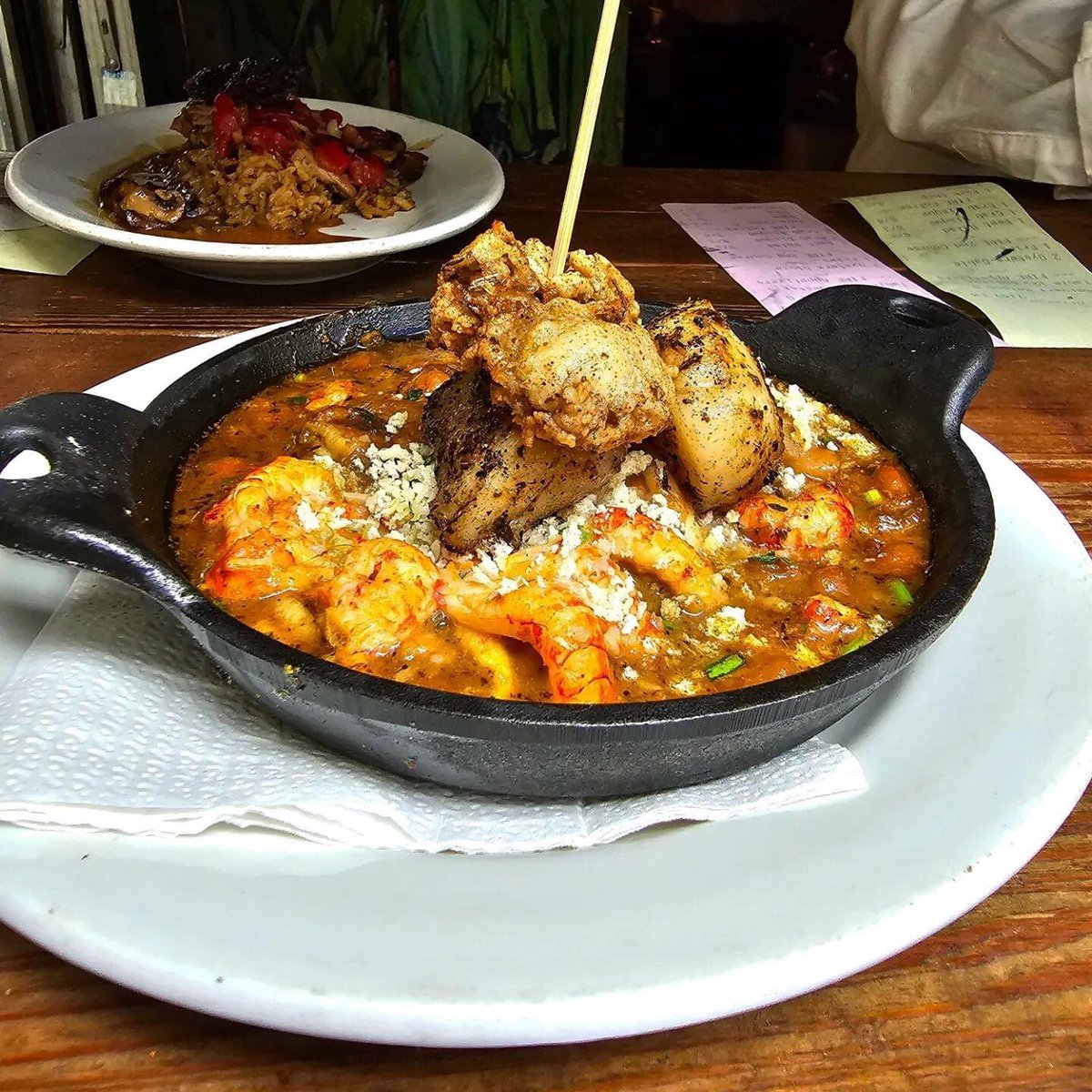 Seafood lovers here's your dish - Seafood Cassoulet! Stewed tarbais beans with crawfish tails, lobster, shrimp, seared sea scallops, and a fried oyster. #fog #wherenolaeats #goodeats #seafood #fog