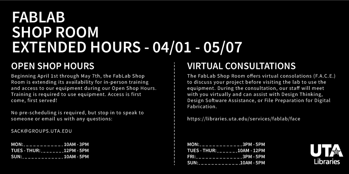 Check out our extended shoproom hours below! These will be in effect 4/01-5/07
