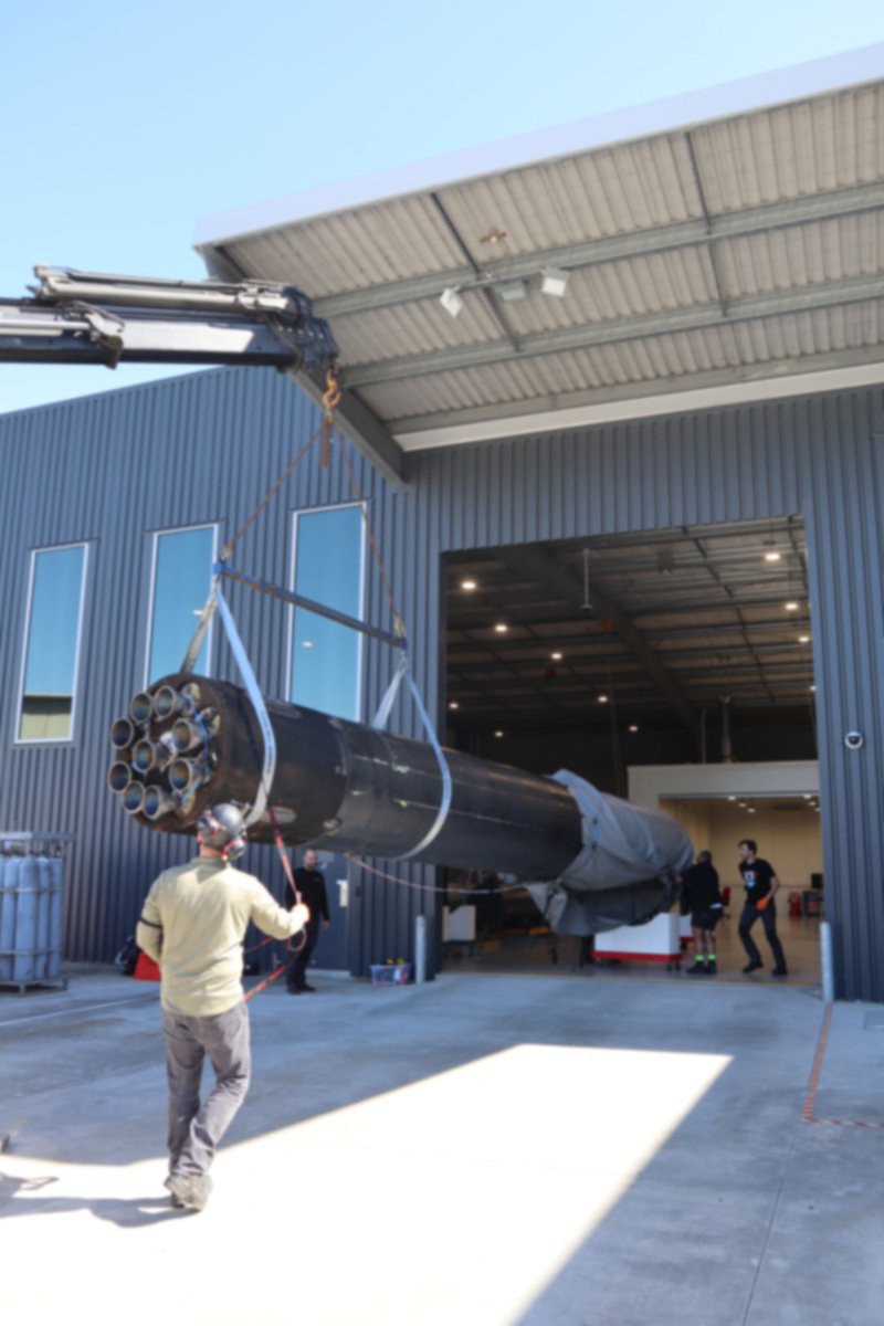 RocketLab's tweet photo. After a quick trip to space and a perfect splashdown, Electron is back in the factory. Once again the stage took reentry in its stride and the Rutherford engines are in great shape. Next step is to analyze and requalify components to inform our future recovery efforts. https://t.co/G6Oj8I684c