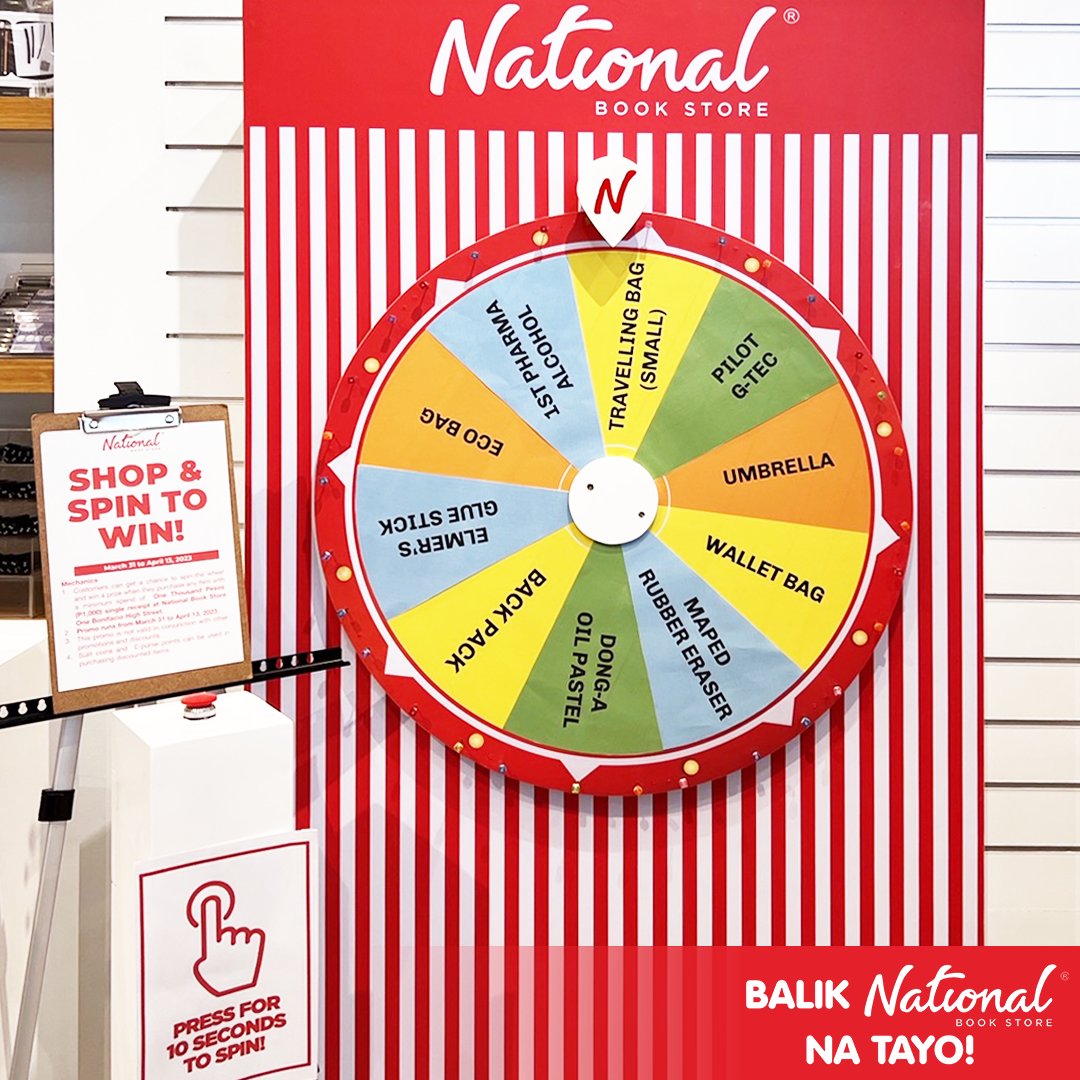 nbsalert's tweet photo. Shop from 11 AM - 8 / 9 PM daily. PLUS: Get a chance to win awesome prizes when you SPIN TO WIN, with a min. ₱1,000 purchase.
#OneBHS #OneBonifacioHighStreet #BGC #BonifacioGlobalCity #Taguig #NBS #LakingNational #BalikSayaBalikNBS https://t.co/PXpj6WPYuW