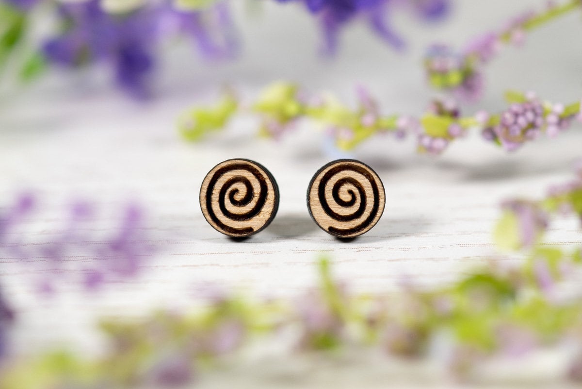 Swirl or Spiral Wooden Earrings - Earrings with Hypoallergenic Studs tuppu.net/c1c8f397 #HoneywellWeddings #weddingsignage #rusticwedding #Wedding #Bridetobe #Etsy #NoveltyEarrings