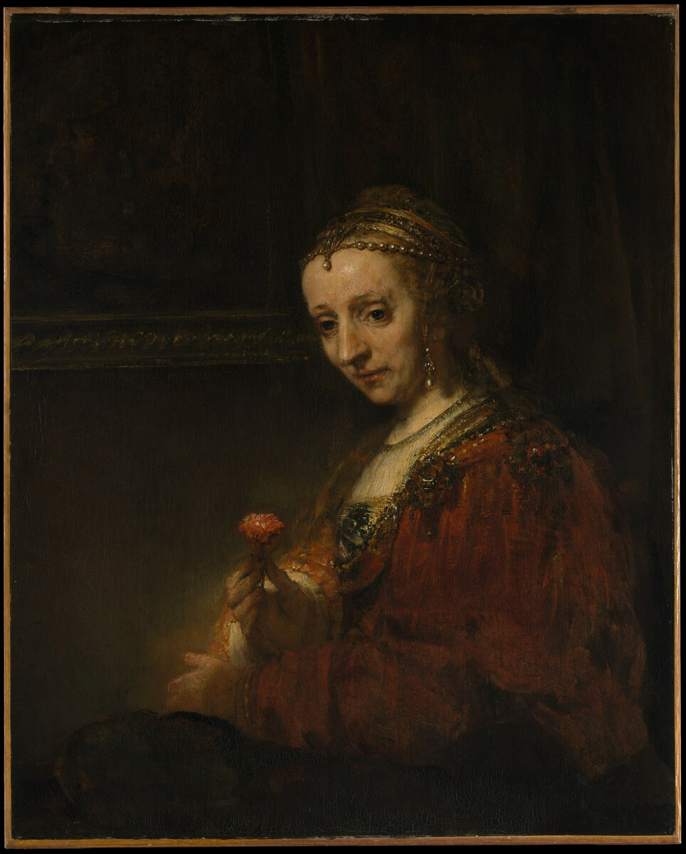 Rembrandt, Woman with a Pink, early 1660s #rembrandt #europeanart metmuseum.org/art/collection…