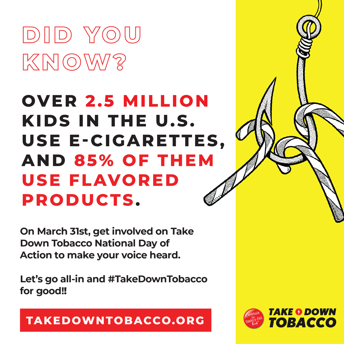 Today is #TakeDownTobacco National Day of Action! Join youth advocates across the country who are exposing the commercial tobacco industry and demanding action to protect their communities from Big Tobacco. Learn more and get involved! TakeDownTobacco.org