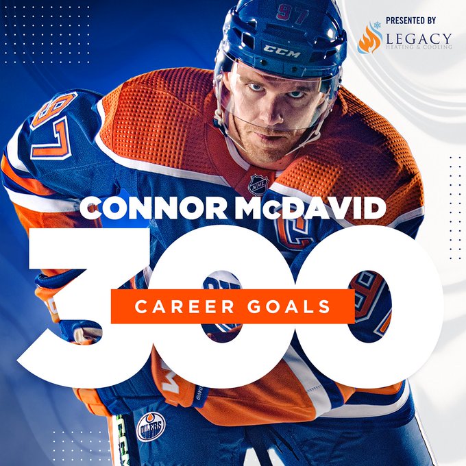 Connor McDavid 300 career goals graphic. 