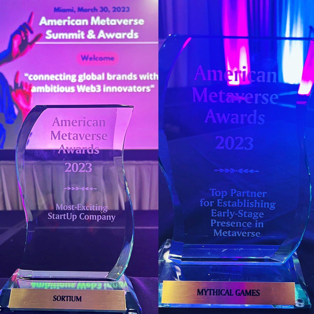 Wow! 2 <a href="/SignumGrowth/">Signum Growth</a> co's won tonight at the American Metaverse Summit &amp; Awards! Neither were here (Good news-they are working 😊) This is *not* pay to play! These 2 categories were two of the largest in nominees .<a href="/mythicalgames/"></a> won out of 14 .<a href="/Sortium/">Sortium</a> out of 28 nominees! 🙌👾🎮💙