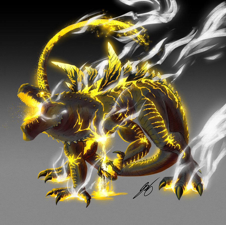 2K followers celebratory drawing: Burning Zilla 🔥 thank you for