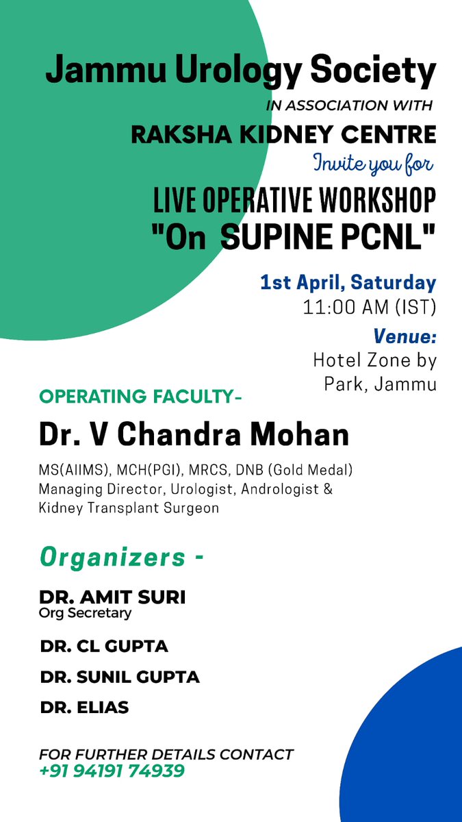 Supine PCNL Live operative workshop at Jammu on 1st April 2023
#supinepcnl #urologyeducation
#urologytraining #liveworkshop
#drchandramohanvaddi @AmerUrological @UrowebESU @Uroweb @usioffice @usiboe @Endo_Society @preetihospital @PETRAurogroup