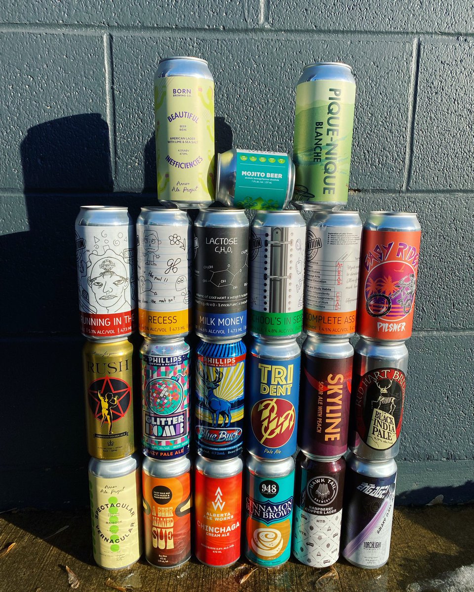 Stacks on stacks for New Beer Thursday! 🍻

We added lots of new &amp; returning favorites for you. Detention brought by their full lineup (including Mean Girls, which ended up in our glass instead of the pic 🤪), our first beer from Alberta Ale Works, &amp; Beer Named Sue from Cabin!
