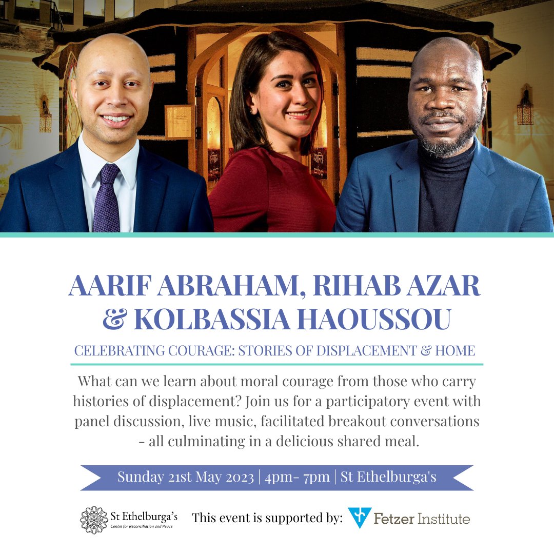 StEthelburgas's tweet photo. Join us at St Ethelburga’s on 21st May, along with our speakers Rihab Azar, Kolbassia Haoussou, and Aarif Abraham to explore themes of displacement and courage. Visit: https://t.co/AP5lKhXIzd  

#RihabAzar #KolbassiaHaoussou #AarifAbraham #Courage #Displacement #Home https://t.co/8Mnp7oFGx8
