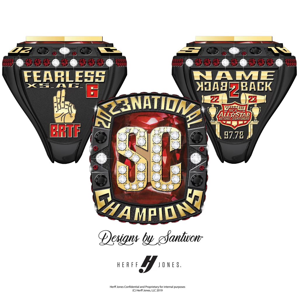 NATTY_Champ11's tweet photo. I’m in love! SC Fearless’ back to back NCA Championship rings are beautiful🤩🤩 Huge shout out to @DBSchamprings #BRTF #BOF4L #DBS https://t.co/EMH8do75yQ