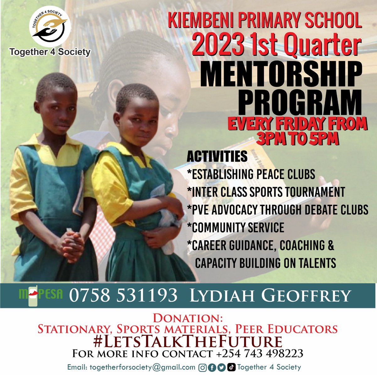 Join us every Friday from 3-5pm at Kiembeni Estates Primary School Mentorship Session as we take the Pupils thru Role of Education in Preventing Violence Extremism and advocating for Quality inclusive equitable Education for all under SDGs
#LeaveNoOneBehind 
<a href="/jumaf3/">Juma G 🇰🇪</a> <a href="/_godano_/">Godano Yussuf</a>