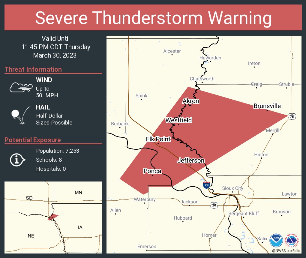 NWS Sioux Falls on Twitter "Severe Thunderstorm Warning including Elk Point SD, Akron IA and