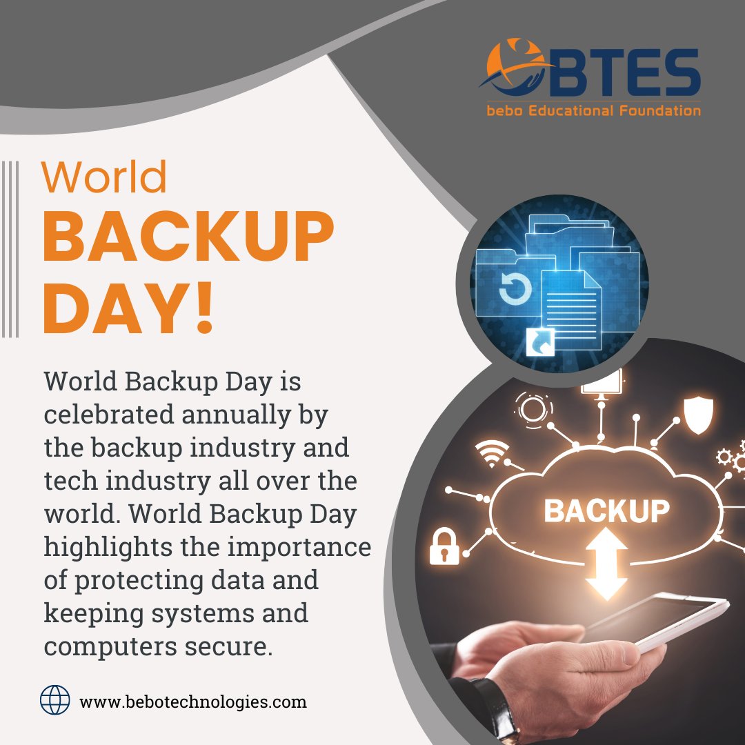 Team bebo warm wishes on World Backup Day. We recommend you save your work and save your success by saving the backup of your data and celebrating World Backup Day for happy working!

#worldbackupday #backup #data #cloudstorage #bebotechnologies #btes