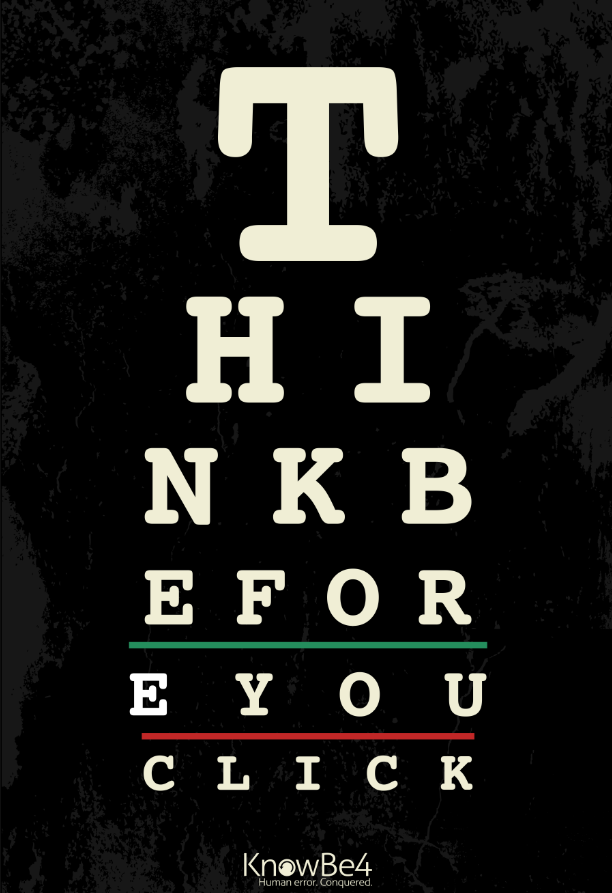 NHPrague's tweet photo. This is our friendly reminder to always 'Think Before You Click'! 
Download this infographic from our partner, KnowBe4, as your daily reminder: https://t.co/GMp4trZNvf https://t.co/fp7oxZ5A0y