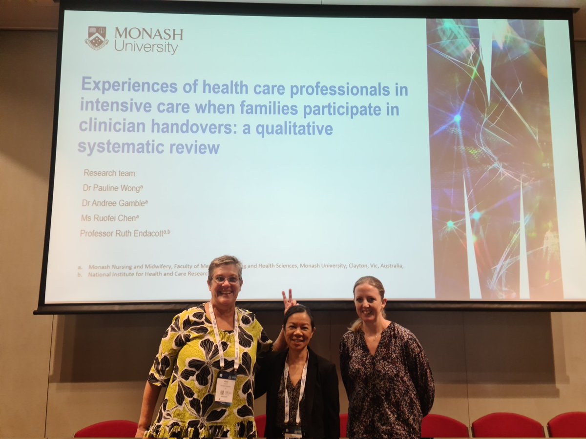 TrophyChen's tweet image. #2023ASMAdelaide @ANZICSACCCN_ASM
Brilliant talk by @DrPaulineWong on ICU healthcare professionals' experiences with family participation in clinician handovers👏👏 very important for patient- and family-centred care 👨‍👩‍👦
@ruthendacott @AndreeGamble1 @monash_nm @Monash_FMNHS