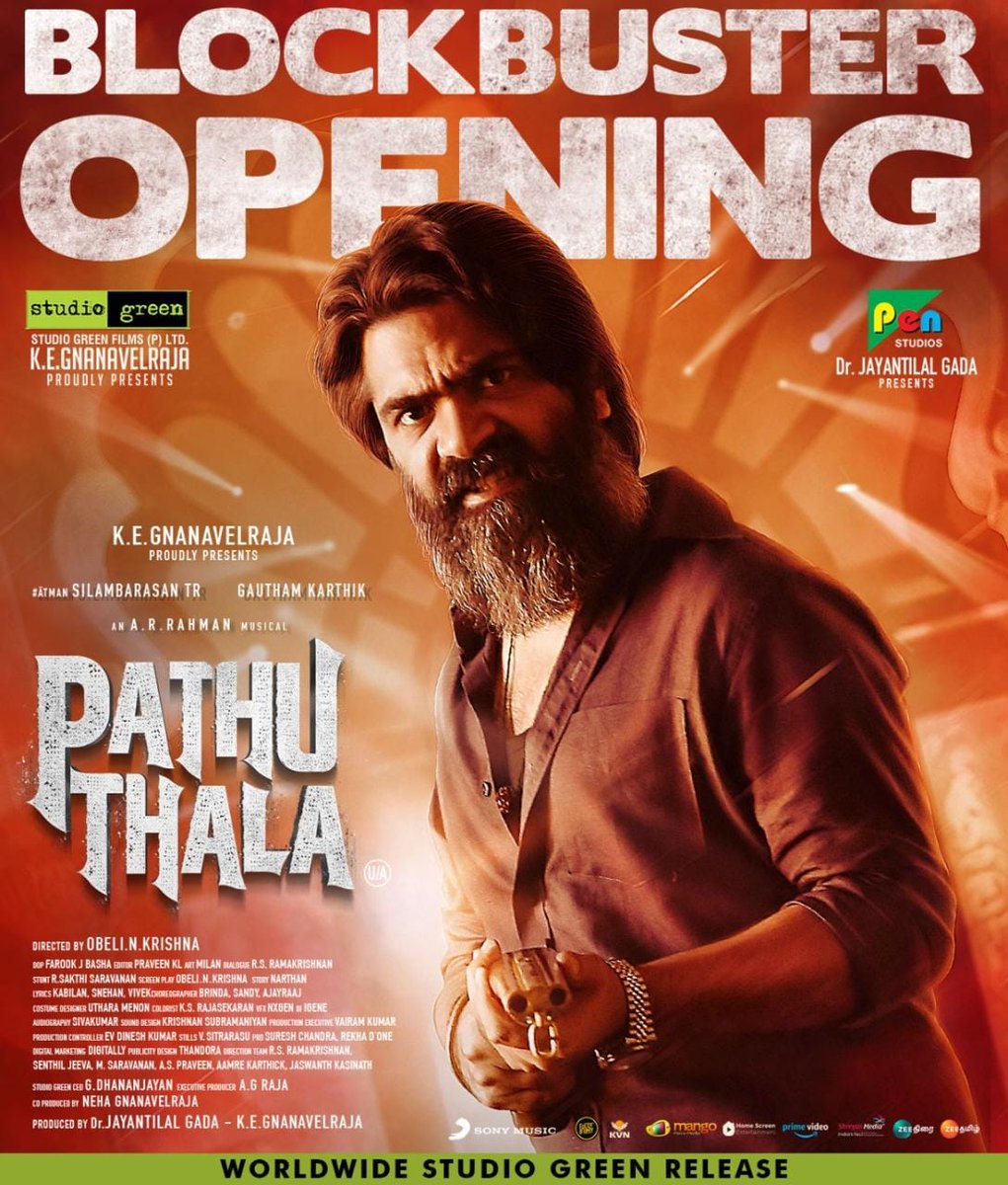 #PathuThalaBlockbuster Opening 💥💥💥 #PathuThala In Cinemas Now @StudioGreen2 @PenMovies #Atman @SilambarasanTR @Gautham_Karthik @arrahman @nameis_krishna @sayyeshaa @NehaGnanavel @Dhananjayang @SonyMusicSouth @digitallynow