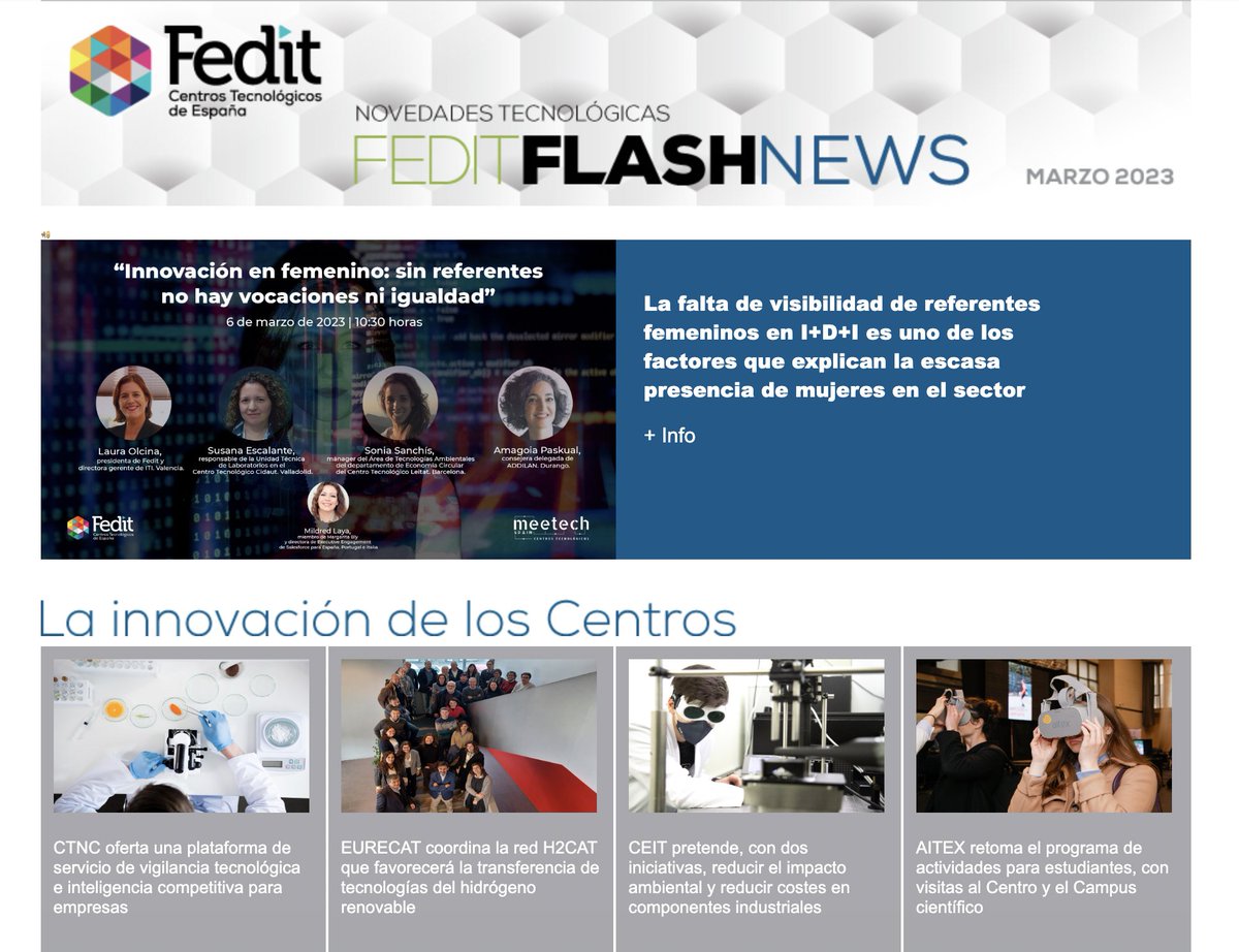 Fedit's tweet photo. ¡Toda la #información de los #CentrosTecnológicos a un clic!
Ya está disponible la #FeditFlashNews de marzo:
➡️ https://t.co/sSTQoHoUVv
#NewsletterMarzo2023 #FeditFlashNewsMarzo2023 https://t.co/42eWYaZUfu