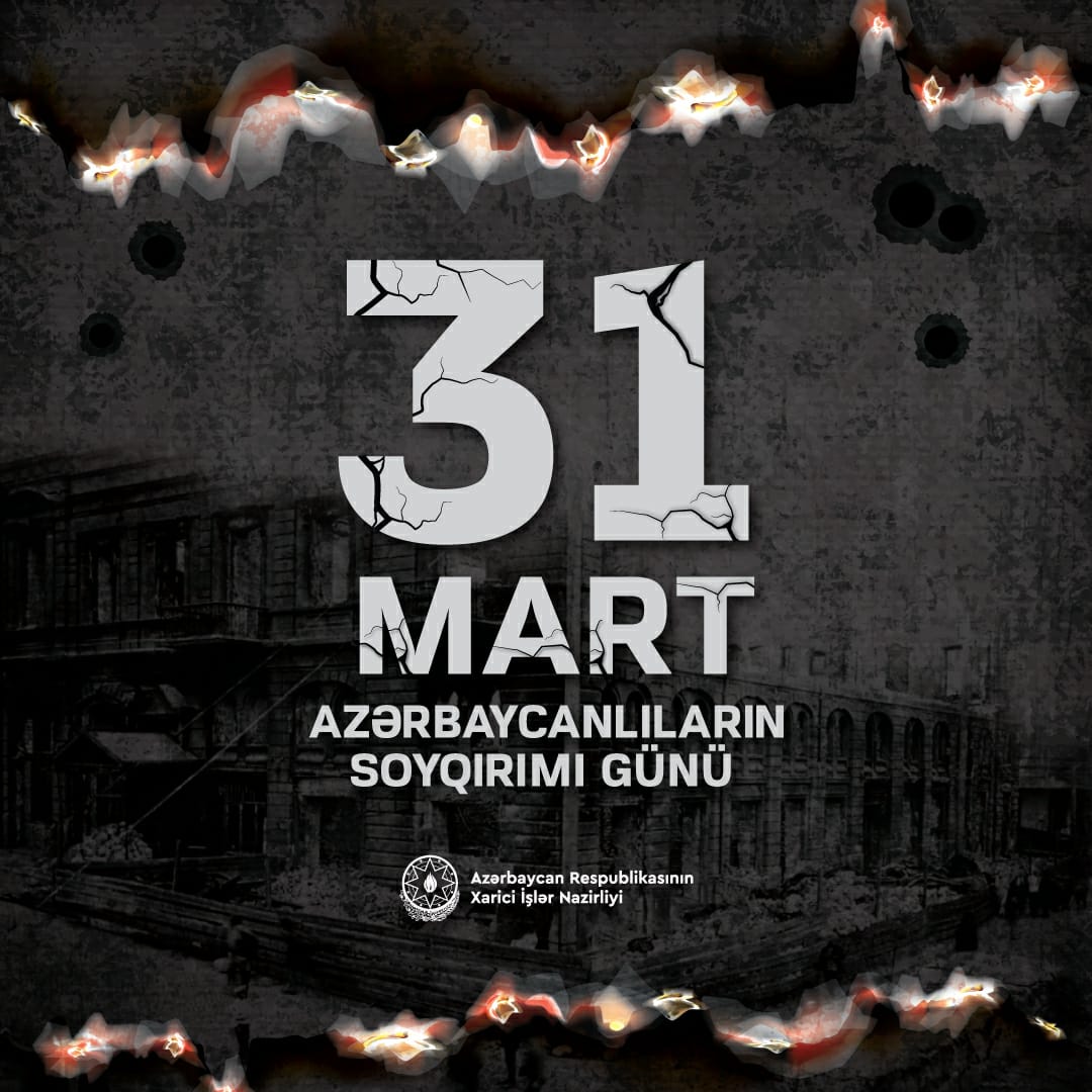 Bayramov_Jeyhun's tweet photo. 105 years pass since #MarchMassacre when thousands of 🇦🇿is were killed on ethnic grounds by 🇦🇲ns.
On the Day of Genocide of #Azerbaijan|is, we remember victims of policy of genocide by 🇦🇲 agnst 🇦🇿 & reiterate significance of ending impunity to prevent recurrence of such crimes. https://t.co/xa5VbirvPL