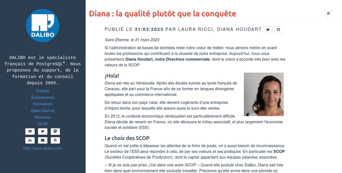 dalibo's tweet photo. Après le relai du magazine Participer où notre Directrice commerciale Diana apparaît, nous évoquons son riche parcours et sa vision du métier en quelques minutes => https://t.co/N717zafBCK
#BienDansMaScop #commerciale #travaillerautrement #coopératives #ess #PostgreSQL https://t.co/fvokpLDSyB