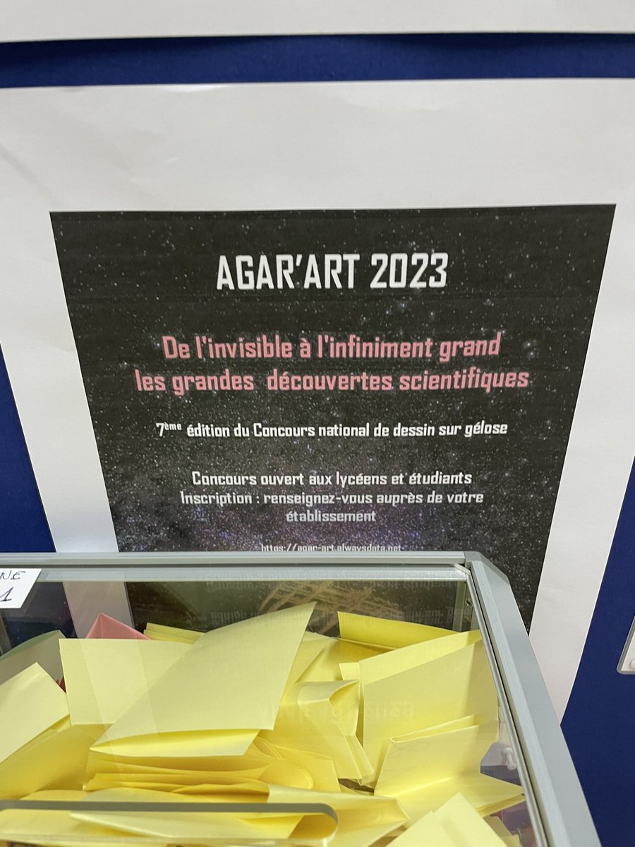 🗳🧫Venez voter pour le plus beau #agarart 2023 !
Les 1eres #STL A vous invitent à désigner le plus beau dessin sur gélose ! Au niveau 3 , à l’entrée .