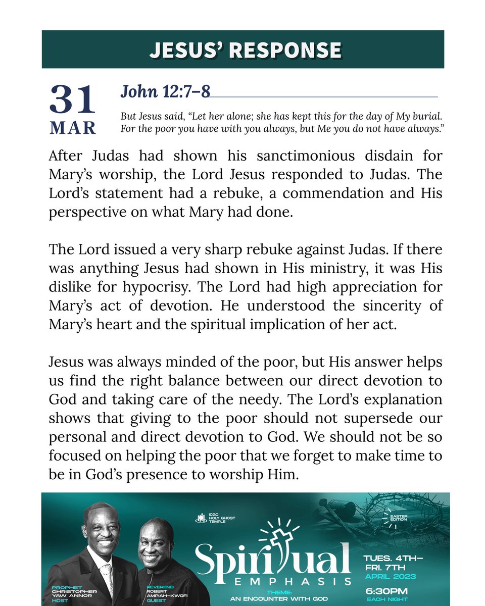 ICGCHolyGhost's tweet photo. But Jesus said, “Let her alone; she has kept this for the day of My burial. For the poor you have with you always, but Me you do not have always.”
John 12:7–8 https://t.co/3hkqziZaEJ