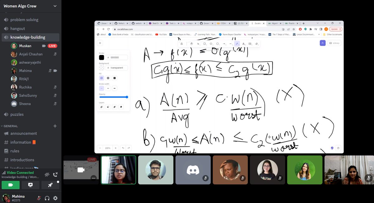 WomenAlgoCrew's tweet image. And yesterday we wrapped up the time and space complexity sessions.
We will start with Mathematics for DSA and solve problems related to it starting Saturday.
#dsa #timeComplexity #spaceComplexity #asymptoticNotations
