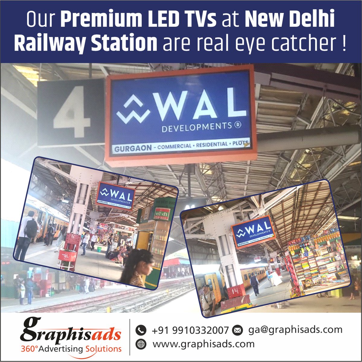 LED TVs installed at strategic points at all platforms of New Delhi Railway Station give best mileage to Brands at economical cost.

#NewDelhiRailwayStation #WALDevelopments #advertising #outdooradvertising #OOHMedia #trains #Digitalpromotion #Graphisads #advertisingagency