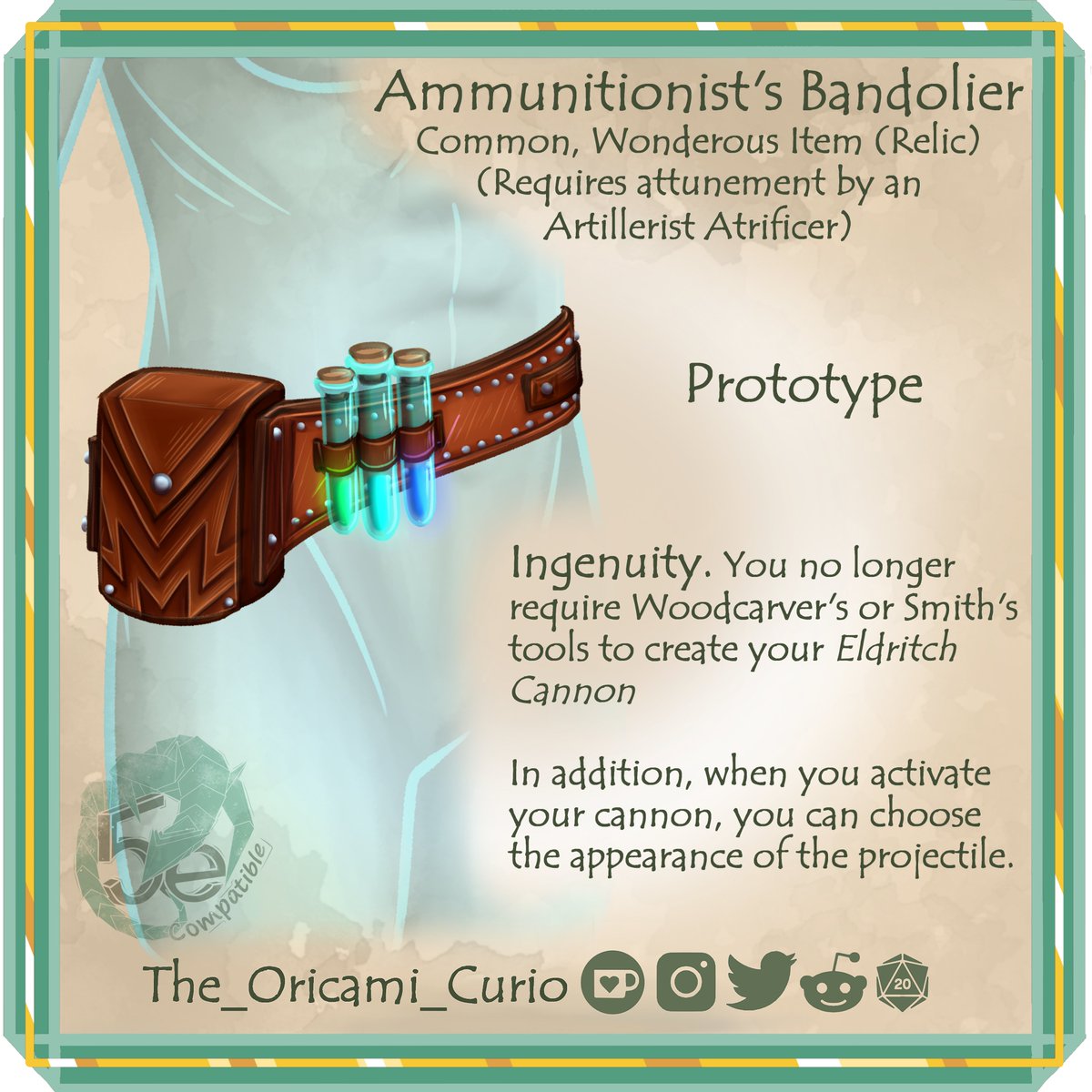 The Prototype Ammunitionist's Bandolier!

Get all tiers on Ko-Fi! ko-fi.com/oricamicurio

#dungeonsanddragons #DND #dnd5e