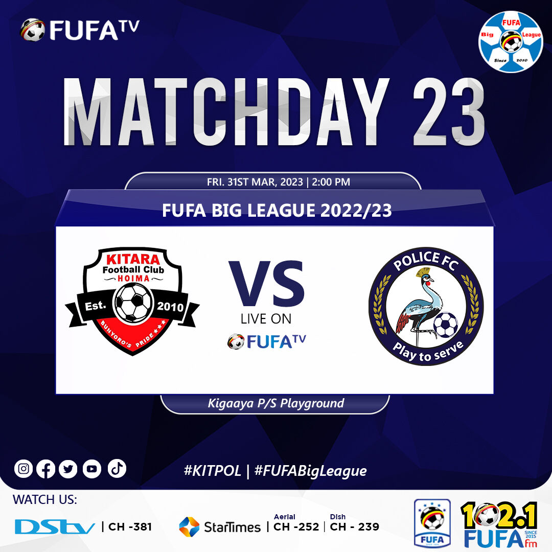 At exactly 2pm it's going down, tune in and stream the game <a href="/fufatv1/">FUFA Tv</a> and watch <a href="/KitarafcHoima/">Kitara Football Club (The Royals)</a> at the comfort of your favorite kafunda or catch the game live at Kigaaya P/s grounds as we watch the boys bag their 3points.
