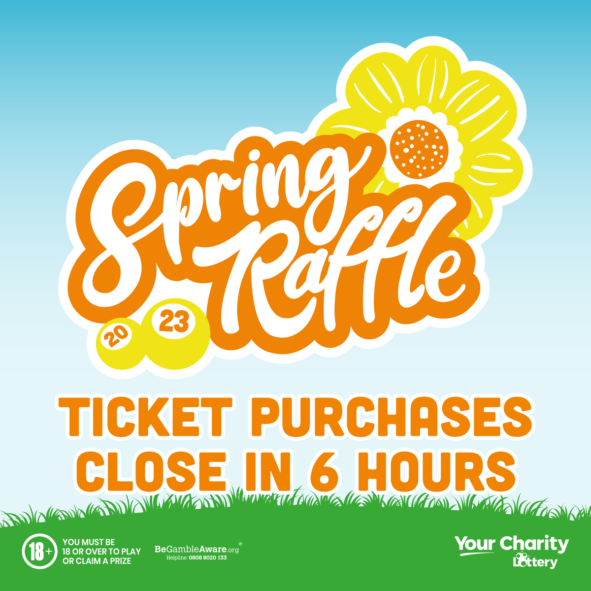 There's just 6 hours left to enter the Spring Raffle! ⏳

Enter the Spring Raffle to be in with the chance of winning £2,023 in cash.

👉 Support local charities by taking part for just £1 per ticket: bit.ly/YCLSpringRaff

Players must be 18 or over. 🔞