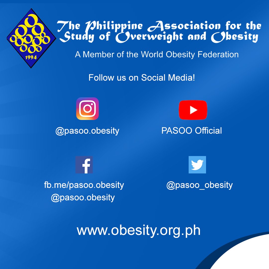 pasoo_obesity's tweet photo. Follow us on social media to keep up to date with our latest newsletters, announcements, and medical information regarding the prevention and control of obesity, and its complications.
#pasoo #obesityph #obesityphilippines #lifestyle #obesity
#EIM #exerciseismedicine https://t.co/I9LwoGtjwm